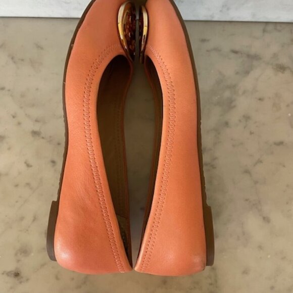 TORY BURCH Minnie Travel Ballet w/ Logo Soft Nappa Leather Sunshine 6 - Picture 13 of 17